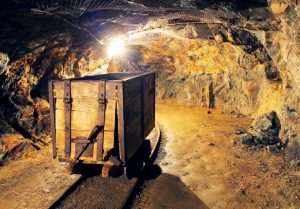 Mining cart in gold mine