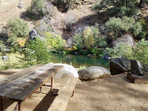 tent site 3 with river and picnic table